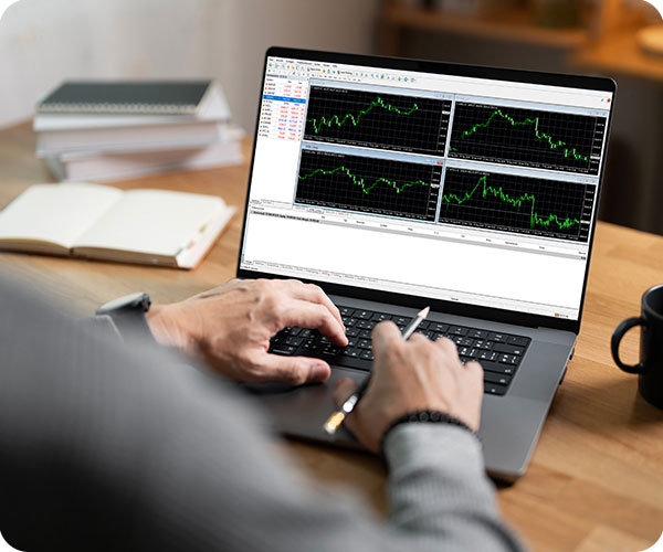 MT5 - Person analyzing price charts on a laptop using the MetaTrader platform – professional trading setup for technical analysis in forex and CFD trading